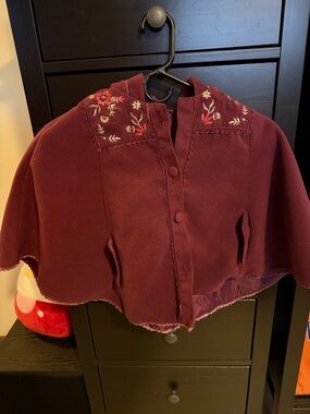 Embroidered Maroon Girls Cape Jacket